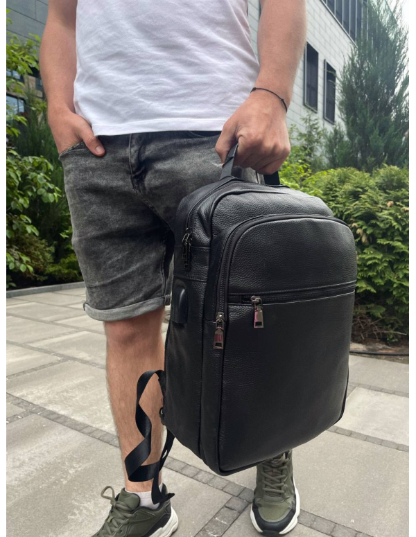 Рюкзак шкіряний для чоловіка Lorman, чорний колір