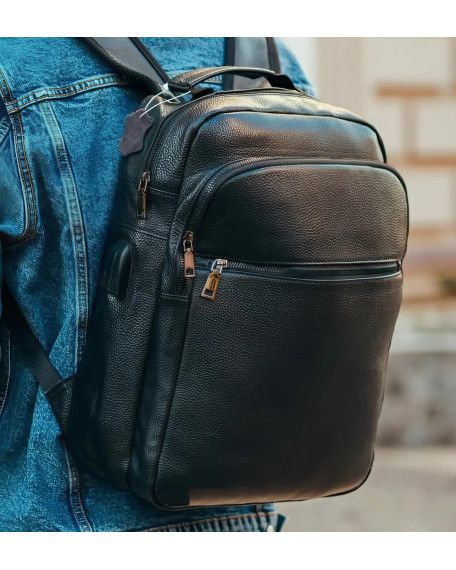 Рюкзак шкіряний для чоловіка Lorman, чорний колір
