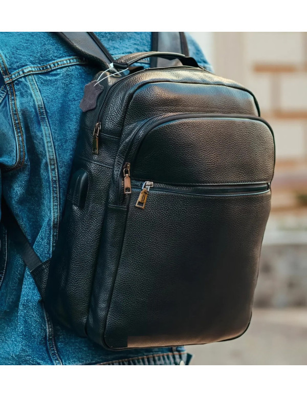 Рюкзак шкіряний для чоловіка Lorman, чорний колір