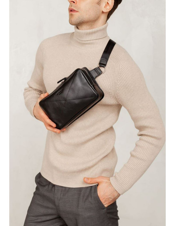 Шкіряна поясна сумка Dropbag Maxi чорна Krast BN-BAG-20-g