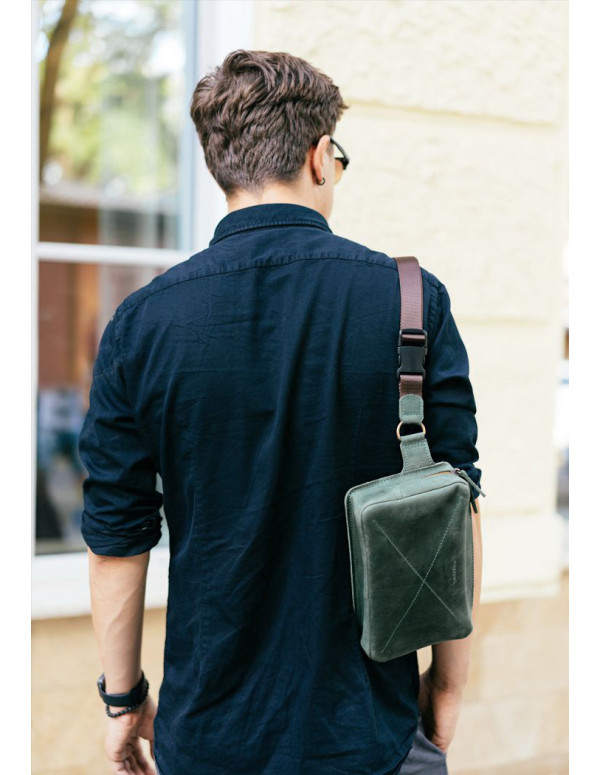 Шкіряна поясна сумка Dropbag Maxi зелена Crazy Horse - BN-BAG-20-iz