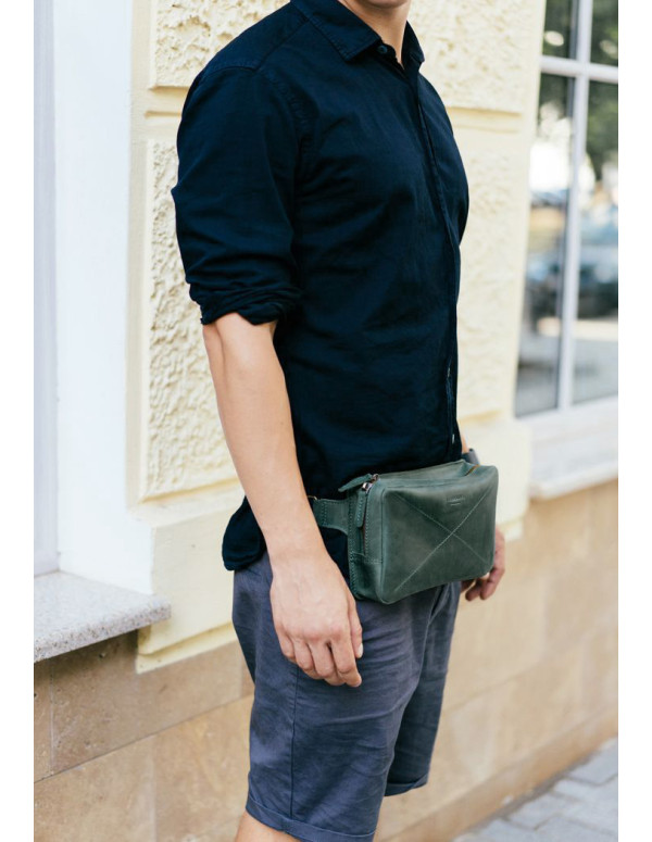 Шкіряна поясна сумка Dropbag Maxi зелена Crazy Horse - BN-BAG-20-iz