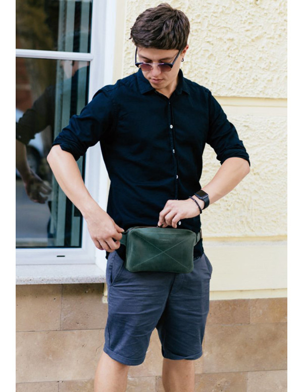 Шкіряна поясна сумка Dropbag Maxi зелена Crazy Horse - BN-BAG-20-iz