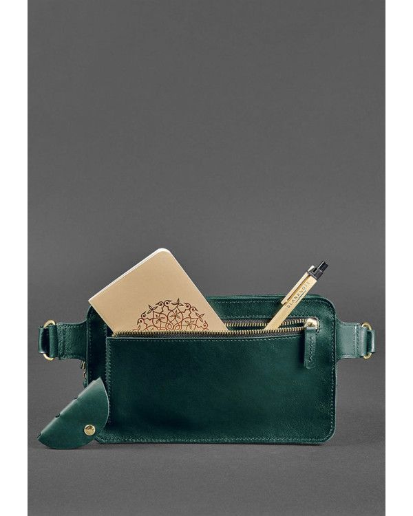 Шкіряна поясна сумка Dropbag Maxi зелена Krast - BN-BAG-20-malachite