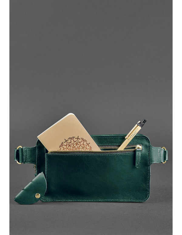 Шкіряна поясна сумка Dropbag Maxi зелена Krast - BN-BAG-20-malachite