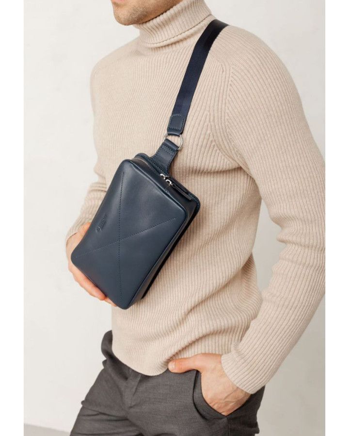 Шкіряна поясна сумка Dropbag Maxi темно-синя - BN-BAG-20-navy-blue