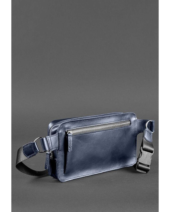 Шкіряна поясна сумка Dropbag Maxi темно-синя - BN-BAG-20-navy-blue