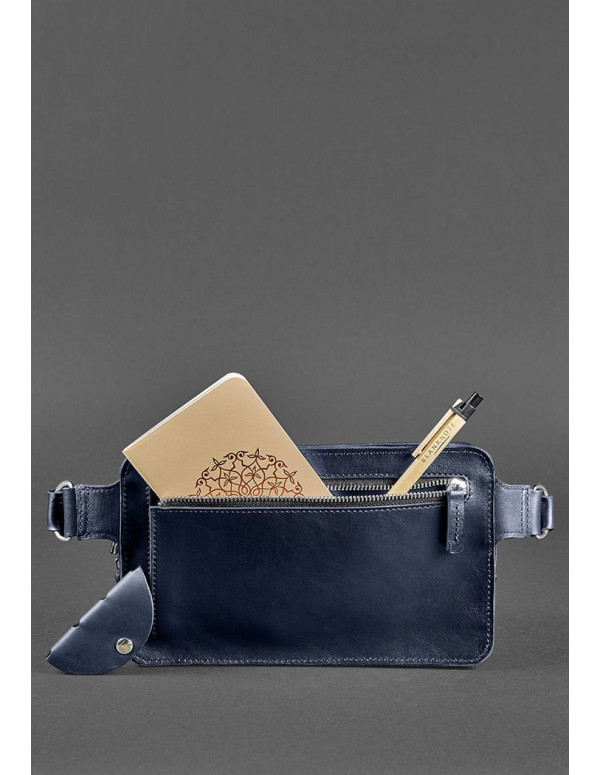 Шкіряна поясна сумка Dropbag Maxi темно-синя - BN-BAG-20-navy-blue