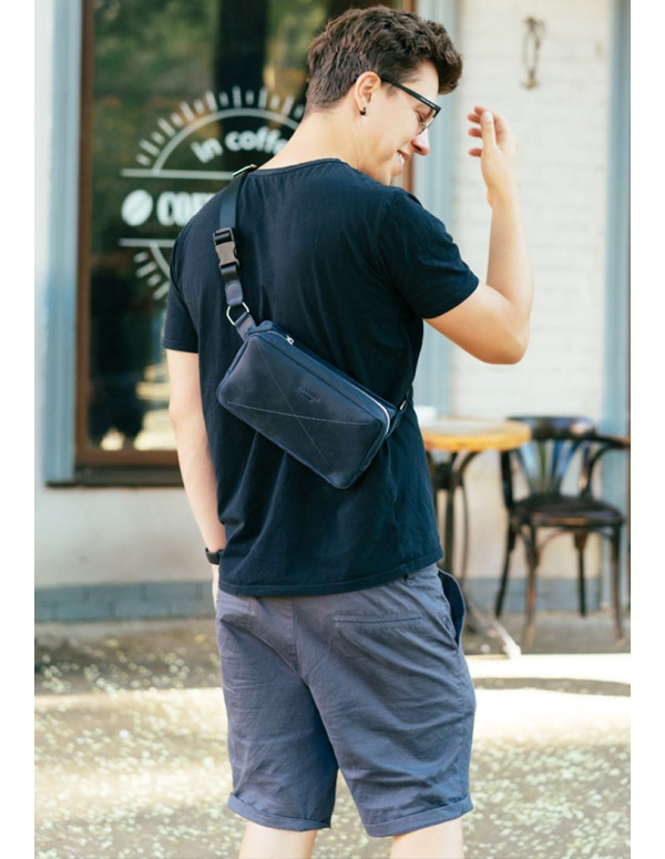 Шкіряна поясна сумка Dropbag Maxi синя Crazy Horse - BN-BAG-20-nn