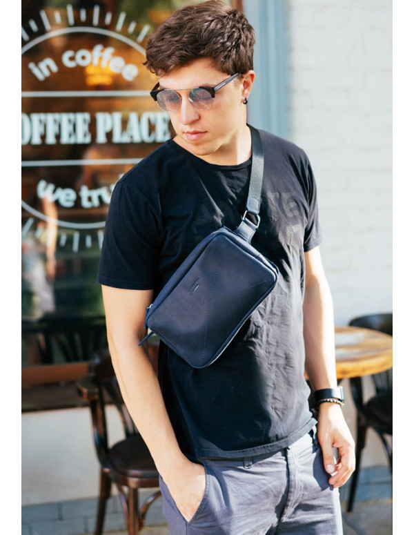 Шкіряна поясна сумка Dropbag Maxi синя Crazy Horse - BN-BAG-20-nn