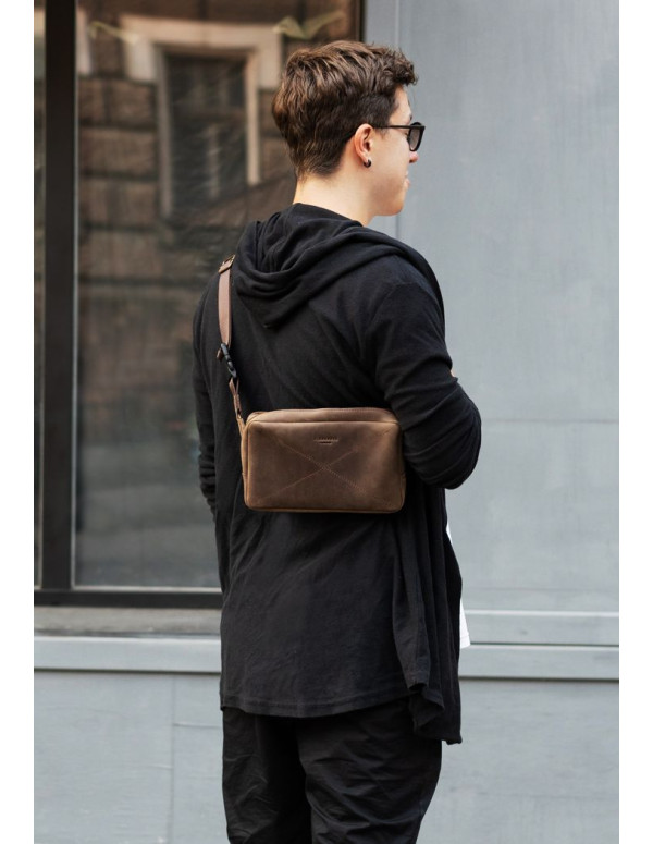 Шкіряна поясна сумка Dropbag Maxi темно-коричнева Crazy Horse - BN-BAG-20-o