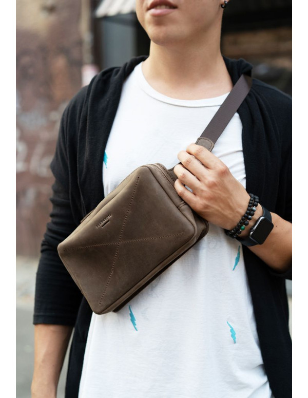 Шкіряна поясна сумка Dropbag Maxi темно-коричнева Crazy Horse - BN-BAG-20-o