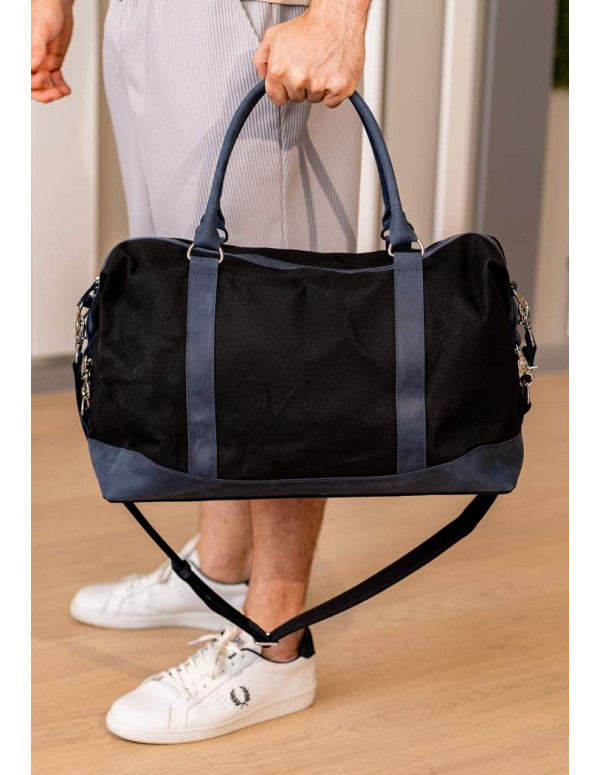 Дорожня сумка з канвасу та натуральної темно-синьої шкіри Crazy Horse - BN-BAG-53-nn