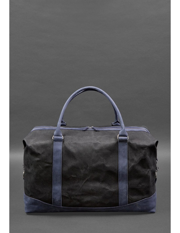 Дорожня сумка з канвасу та натуральної темно-синьої шкіри Crazy Horse - BN-BAG-53-nn