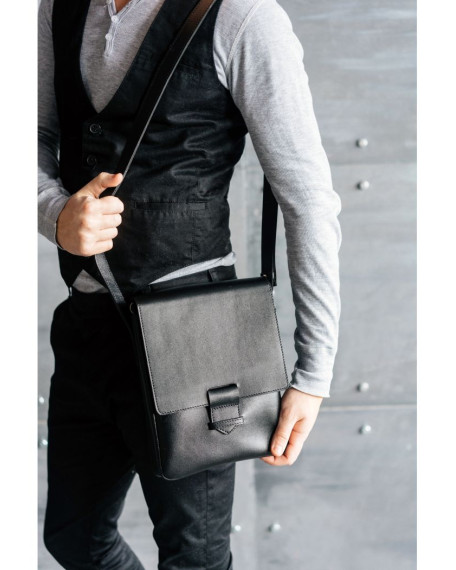 Чоловіча шкіряна сумка-месенджер Esquire чорна