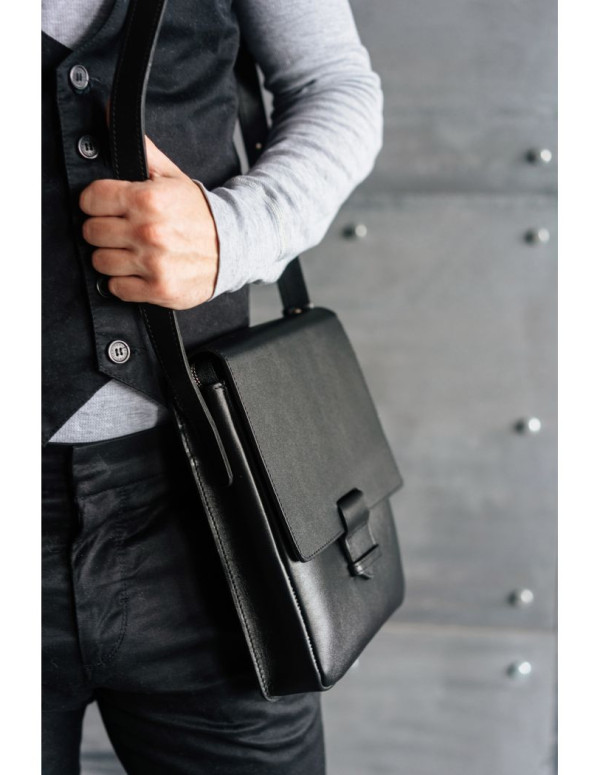 Чоловіча шкіряна сумка-месенджер Esquire чорна - BN-BAG-18-g