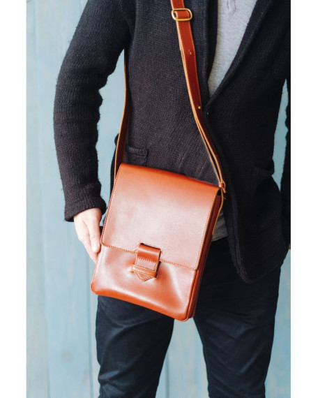 Чоловіча шкіряна сумка-месенджер Esquire світло-коричнева