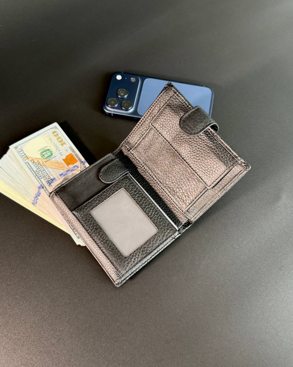 Чоловічий шкіряний гаманець люкс, чоловіче портмоне натуральна шкіра HORTON 301B, чорний