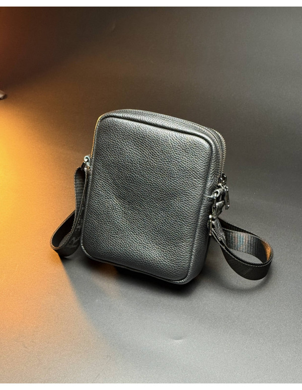 Чоловіча сумка Prato з натуральної фактурної шкіри, чорна