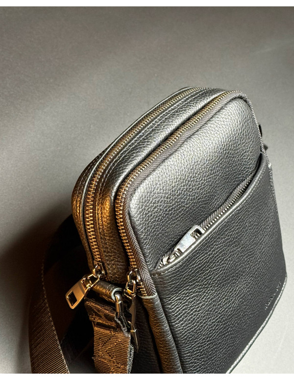 Чоловіча сумка Prato з натуральної фактурної шкіри, чорна