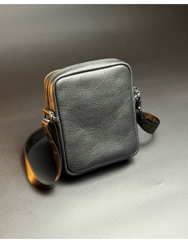 Чоловіча сумка Prato з натуральної фактурної шкіри, чорна