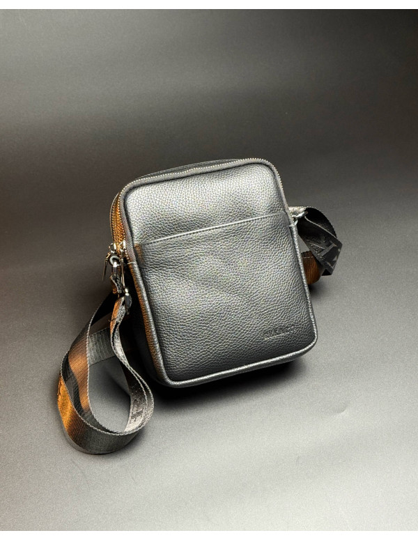 Чоловіча сумка Prato з натуральної фактурної шкіри, чорна