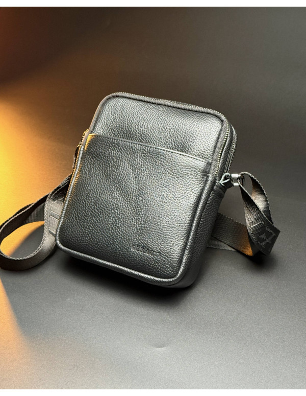 Чоловіча сумка Prato з натуральної фактурної шкіри, чорна