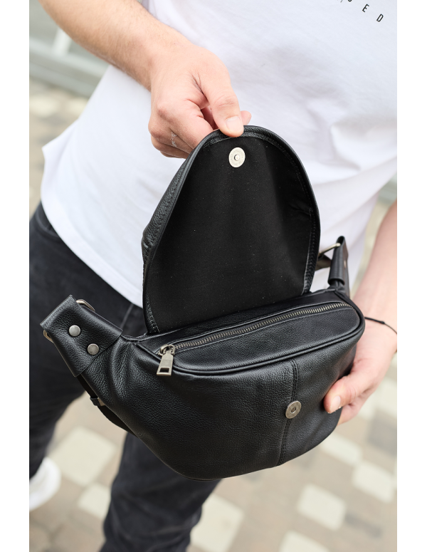 Чоловіча шкіряна бананка Aven,чорна