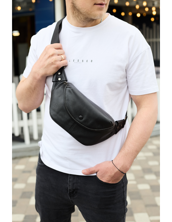 Чоловіча шкіряна бананка Aven,чорна