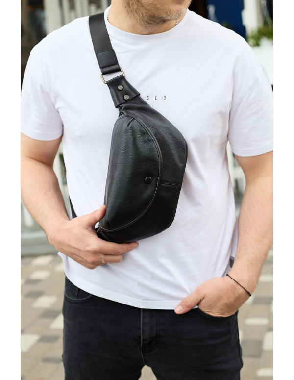 Чоловіча шкіряна бананка Aven,чорна