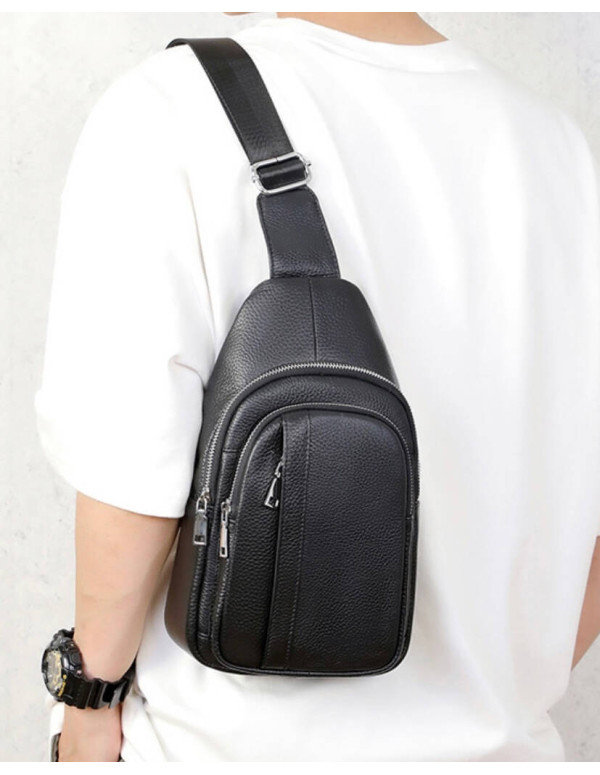 Чоловічий шкіряний слінг на одне плече Ravenna, чорна