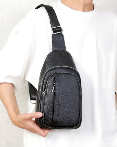 Чоловічий шкіряний слінг на одне плече Ravenna, чорний