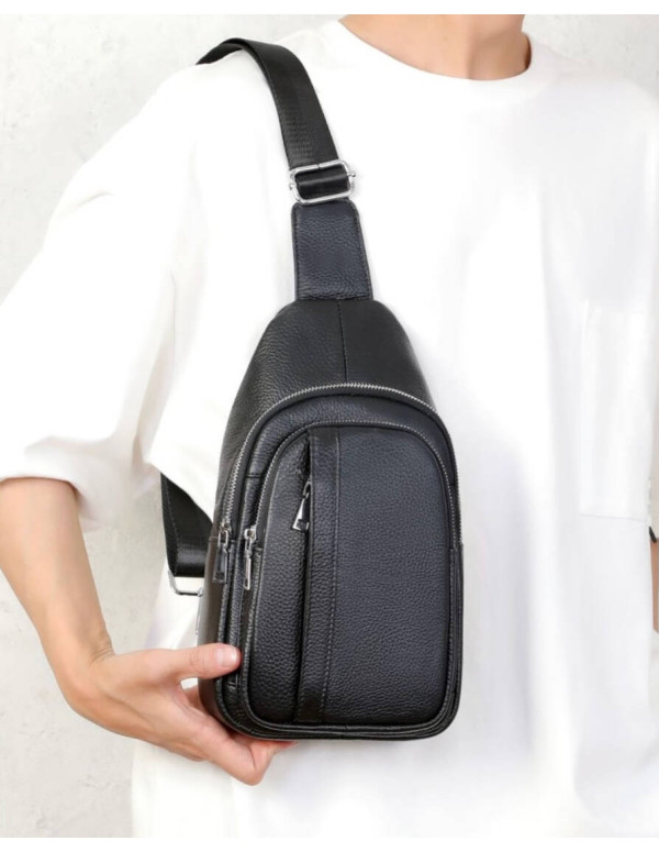 Чоловічий шкіряний слінг на одне плече Ravenna, чорна