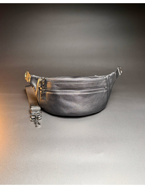 Стильна чоловіча бананка з натуральної гладкої шкіри Bergamo, чорна