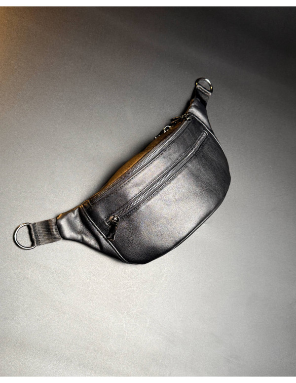 Стильна чоловіча бананка з натуральної гладкої шкіри Bergamo, чорна