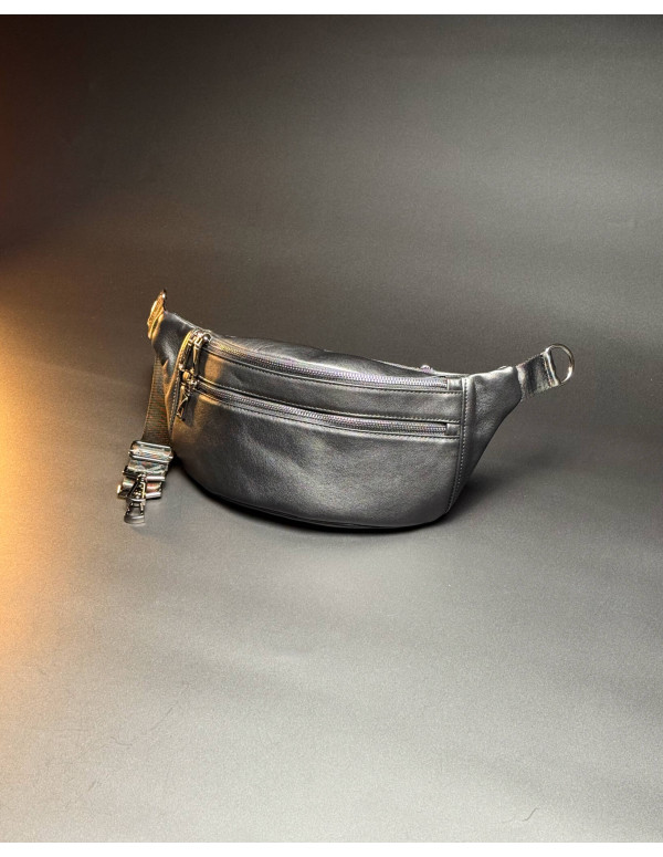 Стильна чоловіча бананка з натуральної гладкої шкіри Bergamo, чорна