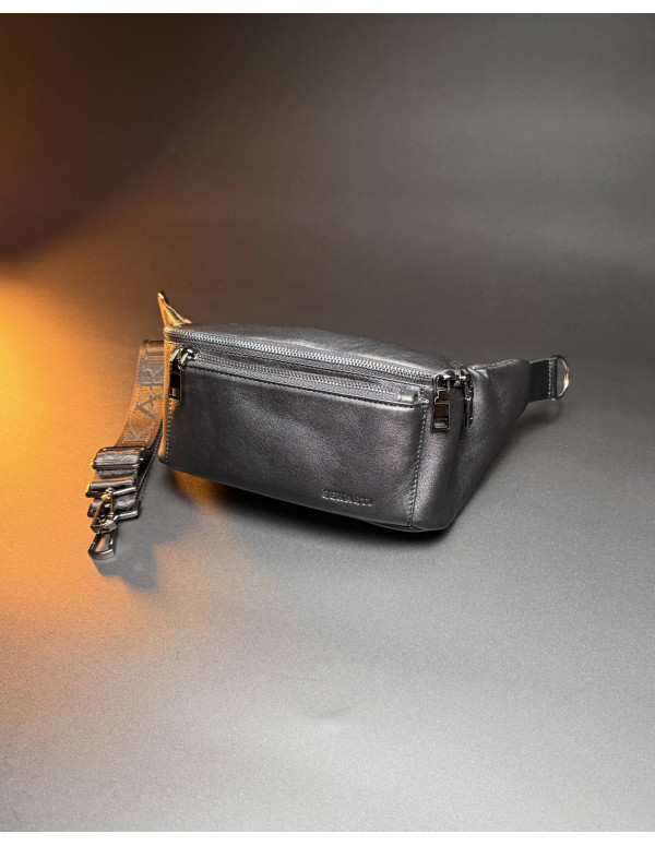 Чоловіча бананка з натуральної гладкої шкіри Torino, чорна