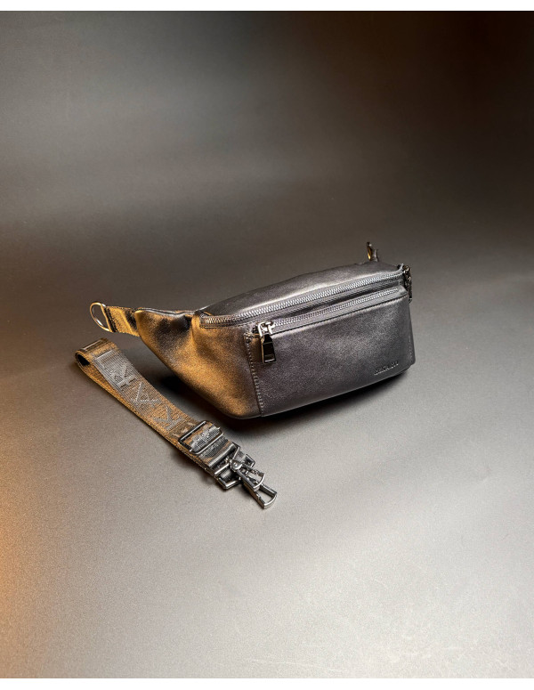 Чоловіча бананка з натуральної гладкої шкіри Torino, чорна