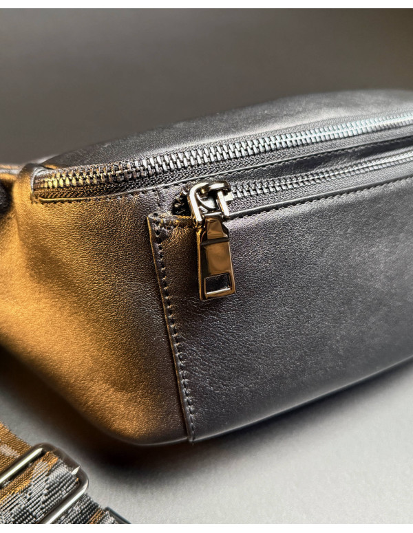 Чоловіча бананка з натуральної гладкої шкіри Torino, чорна