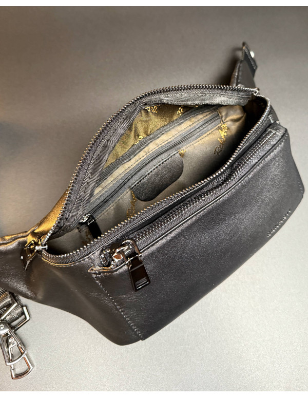 Чоловіча бананка з натуральної гладкої шкіри Torino, чорна