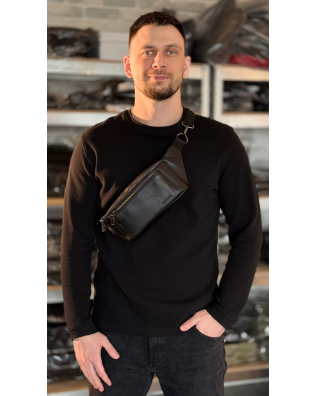 Чоловіча бананка з натуральної гладкої шкіри Torino, чорна