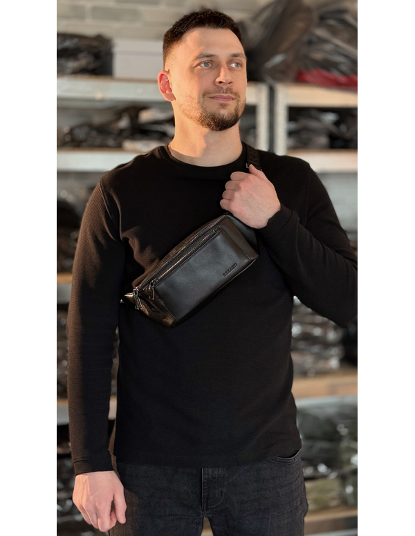 Чоловіча бананка з натуральної гладкої шкіри Torino, чорна