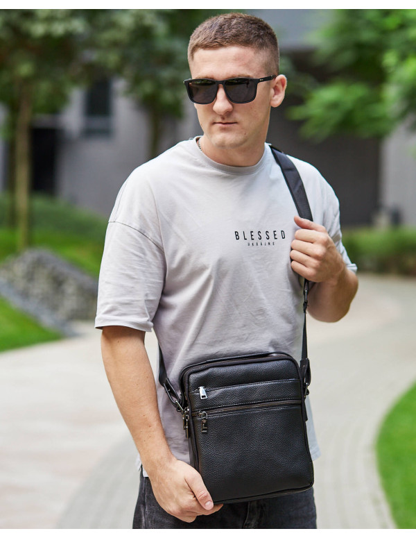 Чоловіча шкіряна сумка через плече Sanremo, чорна