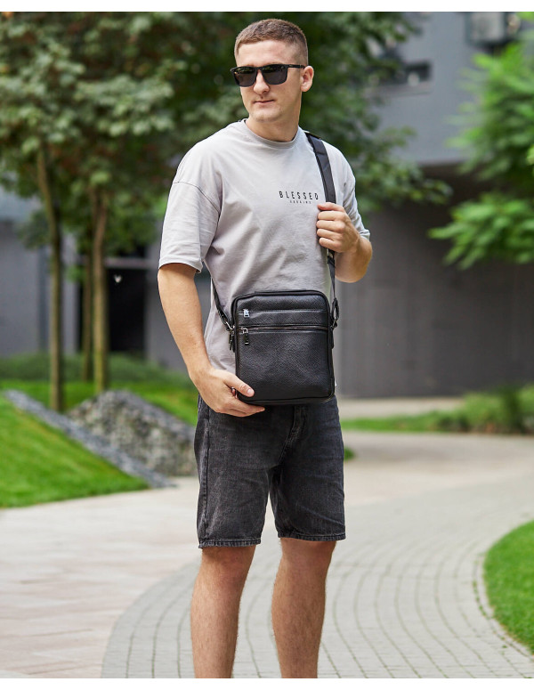 Чоловіча шкіряна сумка через плече Sanremo, чорна