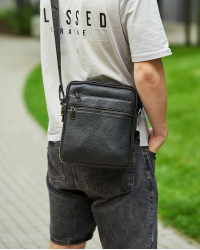 Чоловіча шкіряна сумка через плече Sanremo, чорна