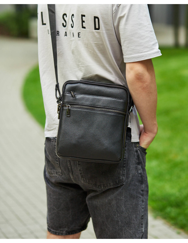 Чоловіча шкіряна сумка через плече Sanremo, чорна