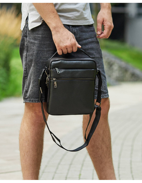 Чоловіча шкіряна сумка через плече Sanremo, чорна