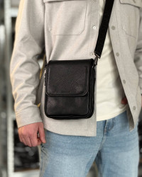 Чоловіча шкіряна сумка через плече Velaro, чорна