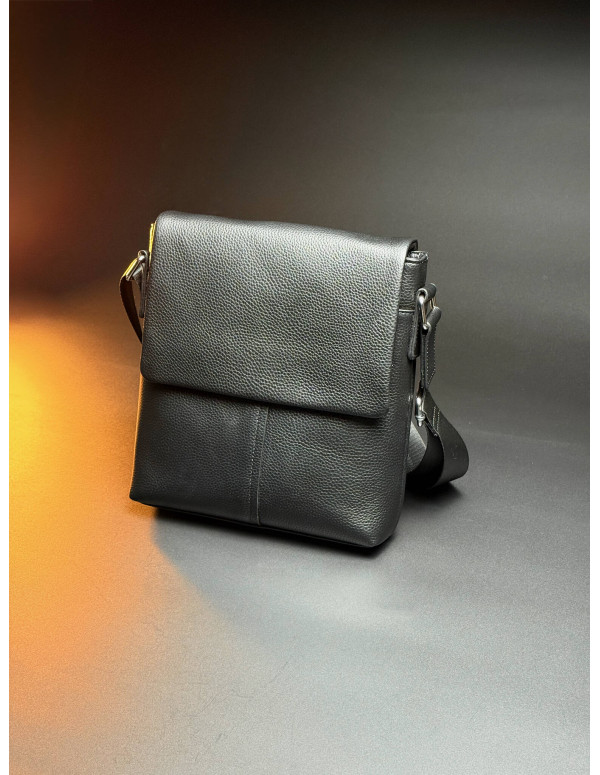 Чоловічий класичний шкіряний месенджер через плече Aron, чорний