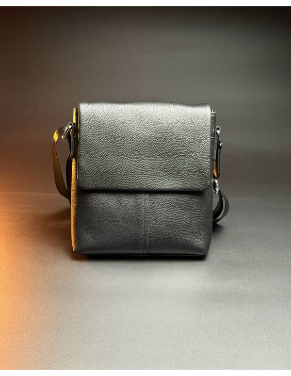 Чоловічий класичний шкіряний месенджер через плече Aron, чорний